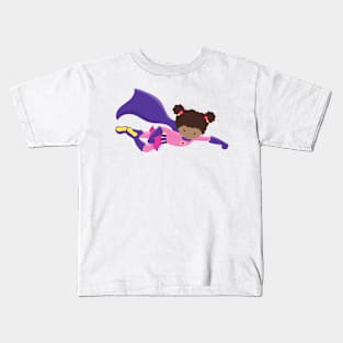 African American Girl, Cape, Superhero Girl Kids T-Shirt